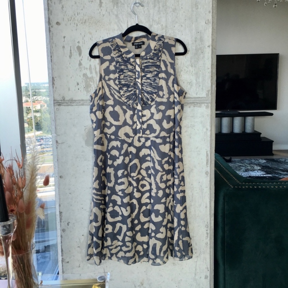 Paperwhite Sleveless Blue and Beige Dress 14